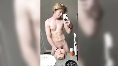 Handsome Twink Masturbates Over Fake Pussy