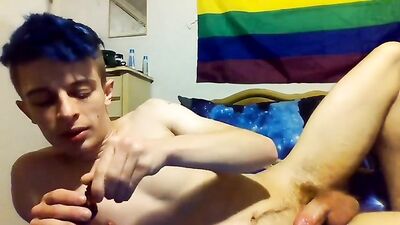 Young Handsome Boy Blows His Load on Camera