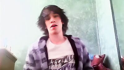 Blue-Eyed Emo AI Boy Loves His GBT Enhanced D**k - Solo Web Cam Cum Shot