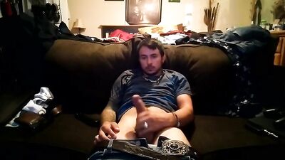 Husbands Self-Pleasuring with Cum Shot in Bedroom