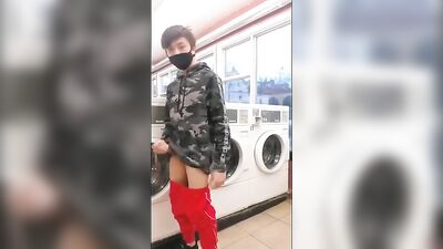 Public Laundromat Lust: An Amateur Asian Cum Shot Adventure