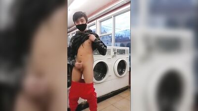 Public Laundromat Lust: An Amateur Asian Cum Shot Adventure