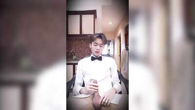 Bulging balls! Sizzling Asian chef in a wet t-shirt gets down and dirty