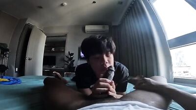 Sucking in the Sun: An Asian Ass Bottom Gets Pounded By a Big Black Dick