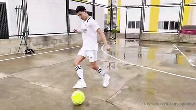 Latin twink soccer friends heat up the field with a group fuck and shower sex show!