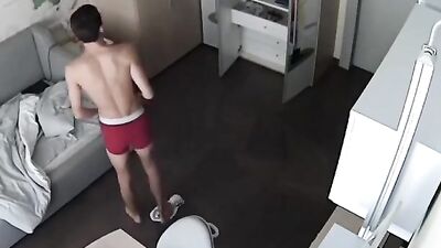 Big-dicked frat boys get caught by the cameras while changing their underwear