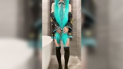 Handsome young Asian amateur boy in costume pleasures himself solo with fun fetish fantasies