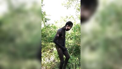 Dominican boy jerks outside in black handjob public outing, where he delivers a powerful cum shot