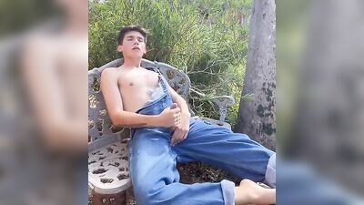 Rural Youngster Goes at it in the Open Air, Voluminous Cum Shots and Hand Job on a Webcam