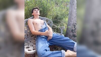 Rural Youngster Goes at it in the Open Air, Voluminous Cum Shots and Hand Job on a Webcam