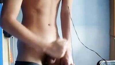 Tiny Fetishist Gets Off on His Own Skinny Body in This Web-Cam Handjob Video!