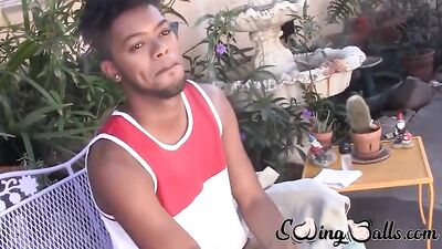 Black Twink Shows Off His Balls and Jerks Off