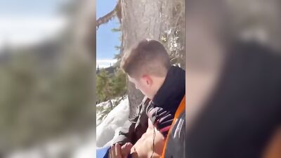 Snowy Cumshot Adventure in a Public Place