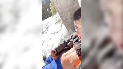 Snowy Cumshot Adventure in a Public Place
