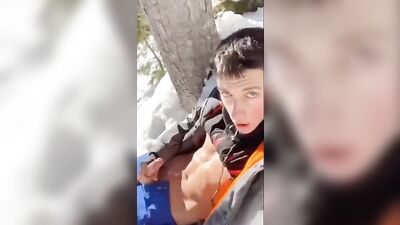 Snowy Cumshot Adventure in a Public Place