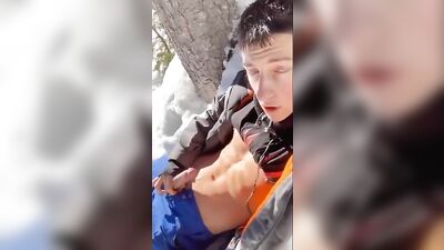 Snowy Cumshot Adventure in a Public Place