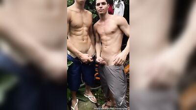 Dick-sucking extravaganza! Hunky studs take on massive loads in an all-out bareback action scene!