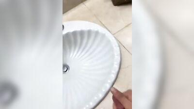 Webcam Bathroom Solo: Twink Handjob and Cumshot