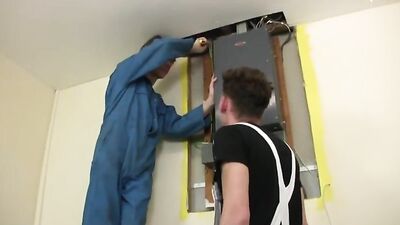 Electrician Twink On The Job Sucking And Fucking Big Cocks With No Protection, Cumming In Mouth And Face With Facial