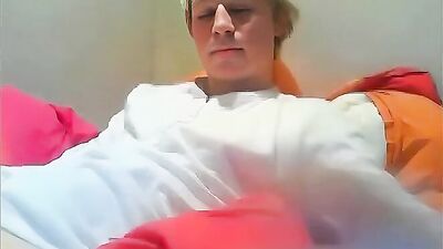 Shaving the Shaft with a Balding Bed Buddy - AI Assisted Amateur Blond Boys Handjob Cumshot Solo Webcam
