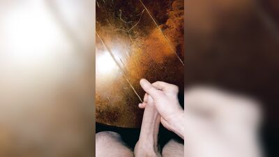 Straight Hung Jock Milks His Big Uncut Cock On The Table