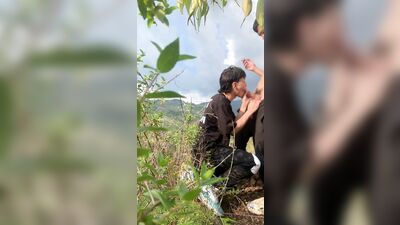 Latin guys crusing and sucking their big cocks in the mountains