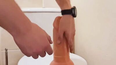 DEAN SLADE USES TOILET SEAT TO POUND HIS HOLE WITH 10 INCH KING COCK DILDO