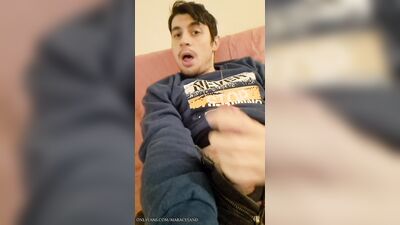 Quick masturbation with cum stained tight pants