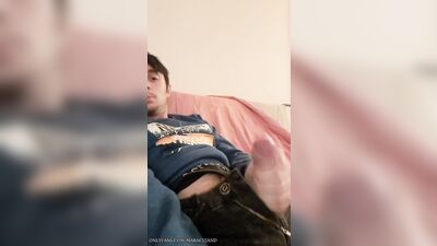 Quick masturbation with cum stained tight pants