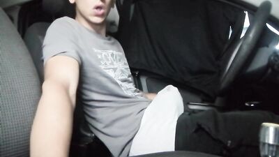 Twink Boy Cum in car! Public !