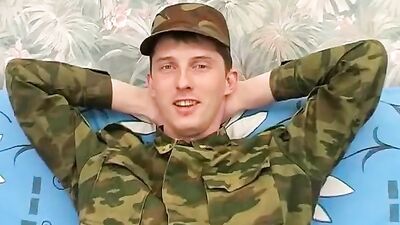 Hard-bodied soldiers take a break from battle to indulge in some hot man-on-man action