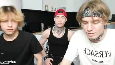 Three Russian Twink Friends Flashing Their Huge Uncut Cocks on Live Cam
