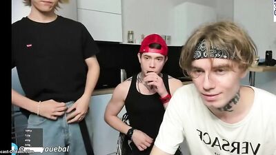 Three Russian Twink Friends Flashing Their Huge Uncut Cocks on Live Cam