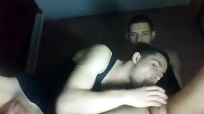 Gangbang in the bedroom, two brothers get naughty and suck a cute teen on cam!