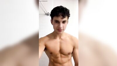 Young stud pleasures himself in front of the camera, resulting in a face full of hot cum!