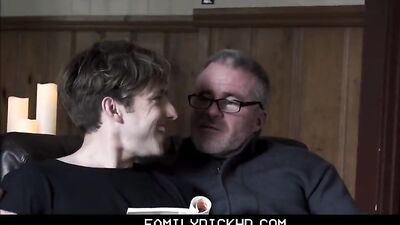Young Muscular Twink Son Enjoys Stepdad and Grandpas Company in a Hot Threesome