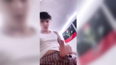 Straight Boy in White Underwear Shooting His Load