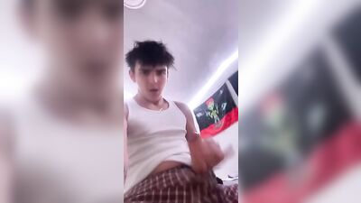 Straight Boy in White Underwear Shooting His Load