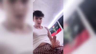 Straight Boy in White Underwear Shooting His Load