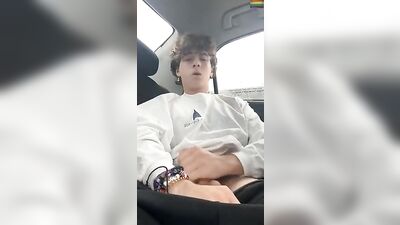 Curly boy spills his seed on the street, twink webcam show