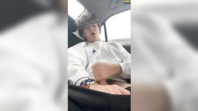 Curly boy spills his seed on the street, twink webcam show