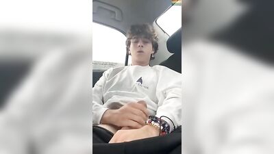 Curly boy spills his seed on the street, twink webcam show