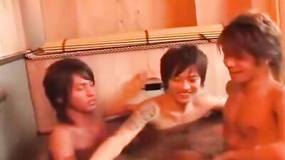 Three Handsome Twinks Take a Bath Together and Have Sexual Fun