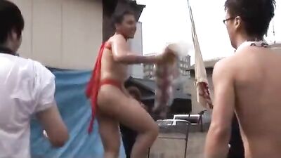 College House Festivus: Twink Asian Amateurs in Fundoshi Style Loincloths on Campus