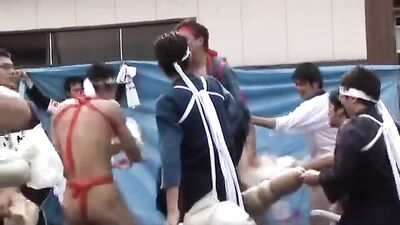 College House Festivus: Twink Asian Amateurs in Fundoshi Style Loincloths on Campus