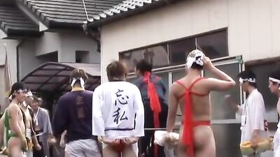 College House Festivus: Twink Asian Amateurs in Fundoshi Style Loincloths on Campus