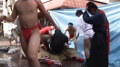 College House Festivus: Twink Asian Amateurs in Fundoshi Style Loincloths on Campus