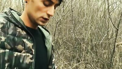 Amateur man pleasures himself in public outside