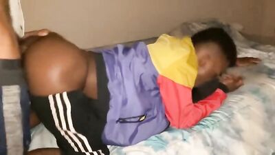 Young stud getting pounded by a big black dick, no cum!