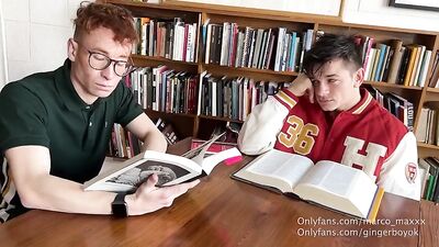 Frat Boys Get Loud and Messy with Explosive Bareback Blowjobs in the Library!